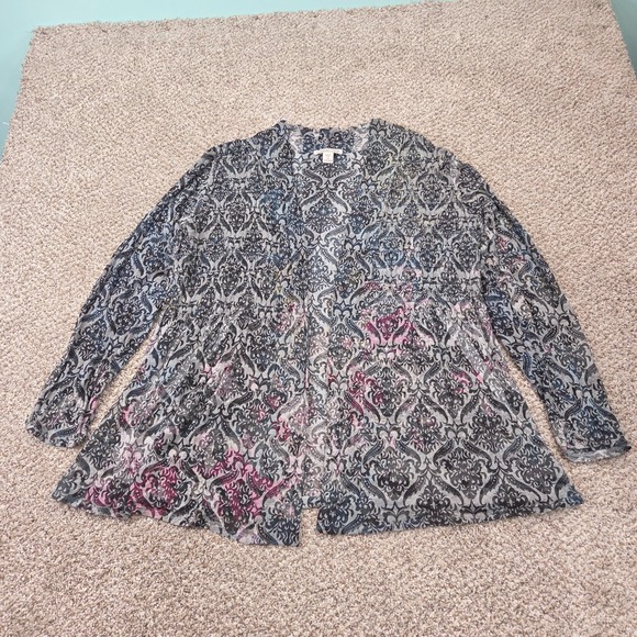 Coldwater Creek Sweaters - Coldwater Creek Cardigan Size 1X Burn Out Brocade Tie-Dye Open Front Boho